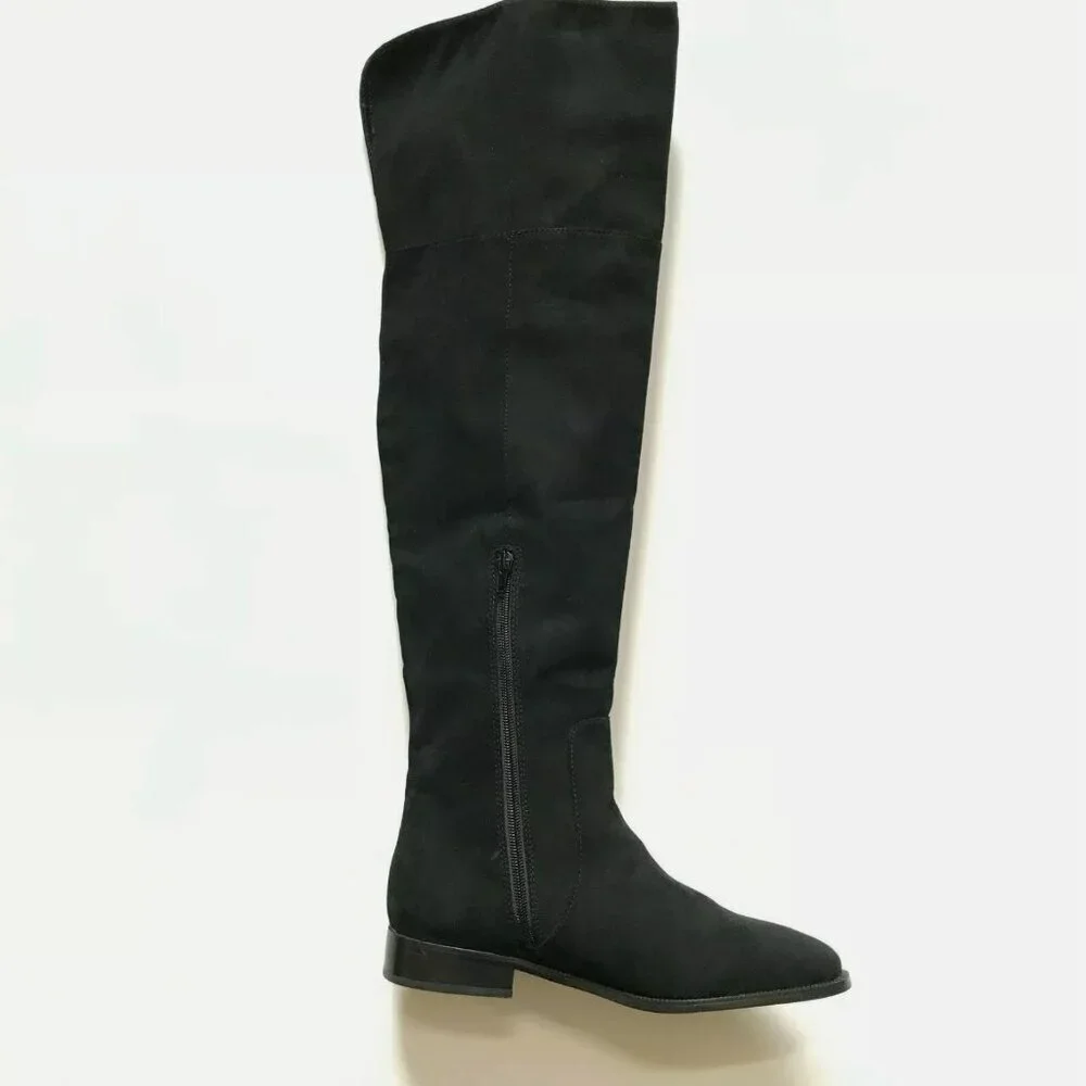 NEW JCREW Over the Knee Boots Womens 7 Black Micro Suede Tall Zipper Riding NWOB